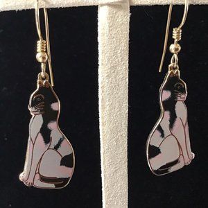 REO Cat Earrings Dangle Hoop Enamel